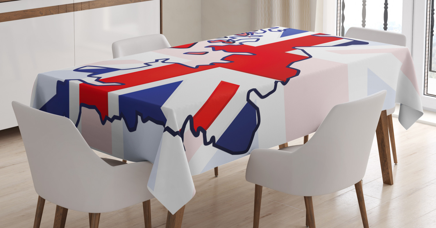 Union Jack Tablecloth, Faded United Kingdom Flag and Country Map