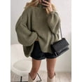 thumbnail image 4 of Women'S Fall Turtle Neck Oversized Sweaters Long Sleeve Chunky Knit Pullover Tops Winter Fashion Clothes Green L, 4 of 9
