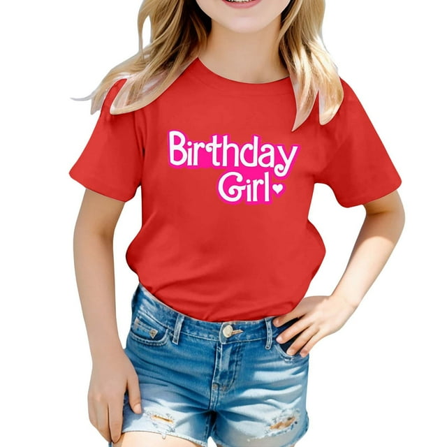Rovga Hauts pour Filles 2-3 Ans Imprimés de Dessins Animés Manches Courtes Thème d'Anniversaire Imprimé Fête T-Shirt Col Rond Mode Combinaison Rouge