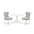 thumbnail image 2 of East West Furniture East-West Furniture HLSI3-LWH-15 - A modern dining table set of two fantastic parson dining chairs with Linen Fabric Baby Blue color and a beautiful 42-Inch Antique pedestal..., 2 of 6