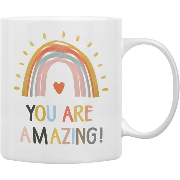 You Are Amazing Rainbow Coffee Mugs Mug, Inspirational Gifts for Women Girls Kids Wife Her Sister Mom Girlfriend, Birthday Gift Double Side Printed Ceramic Mug Cup 11 Ounce