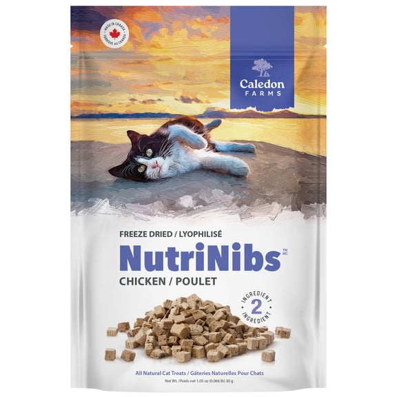 Friandises pour chats au poulet lyophilisé Nutrinibs de Caledon Farms 30 grammes