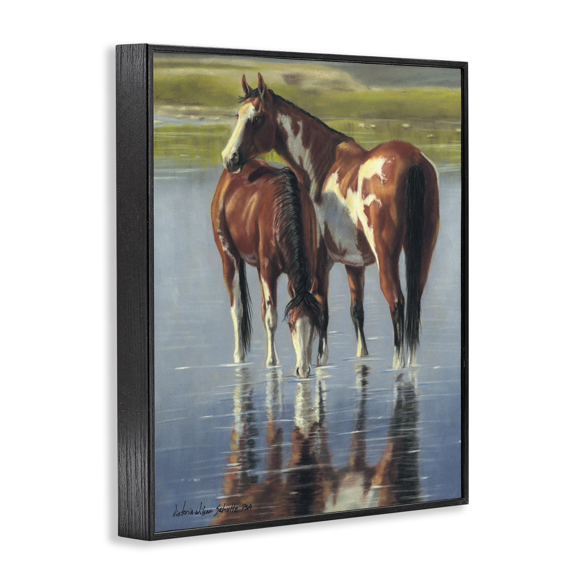 Stupell Industries Horse & Foal Splashing Animals & Insects Painting Black Framed Art Print Wall Art, 24 x 30