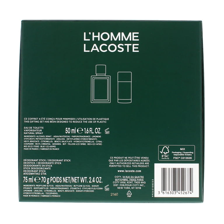 Lacoste 2 Piece Lacoste LHomme Fragrance Gift Set for Mens