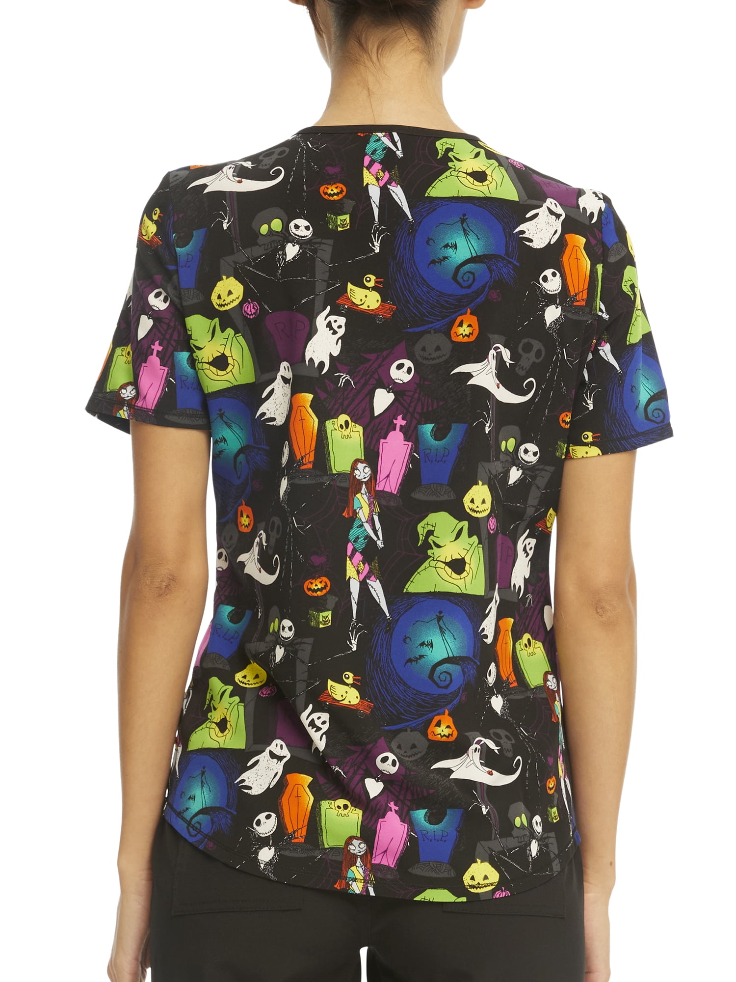 Scrubstar Women's Disney Nightmare Before Christmas "Jack Attack" V-Neck Print Scrub Top