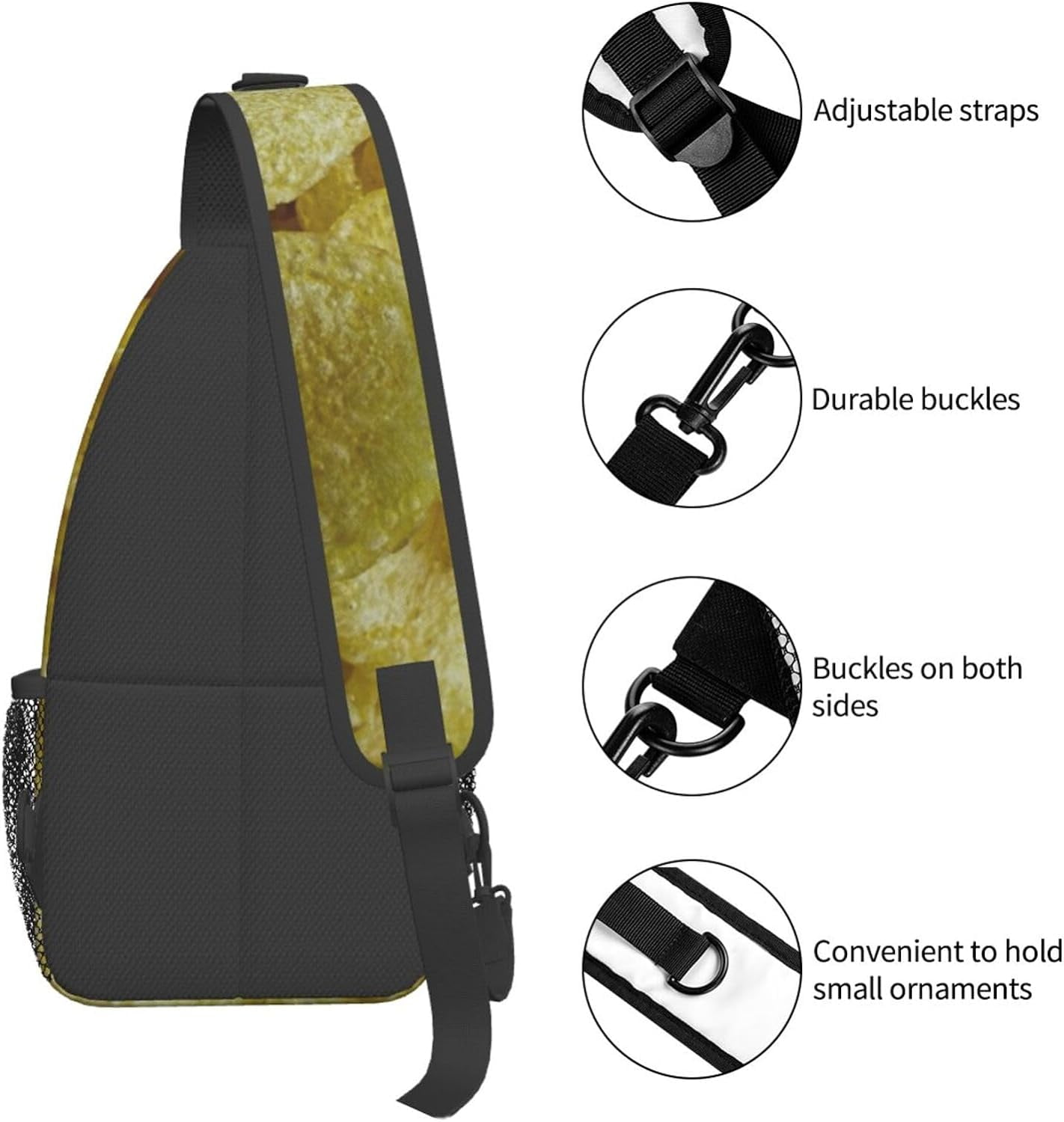 Potato Chips Snack Pattern Sling Bag Crossbody Hiking Travel Chest Bags Backpack Shoulder Daypack for Women Men