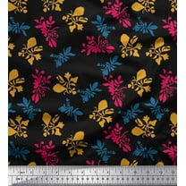 Soimoi Black Cotton Duck Fabric Artistic Floral Printed Fabric 1 Yard 42 Inch Wide