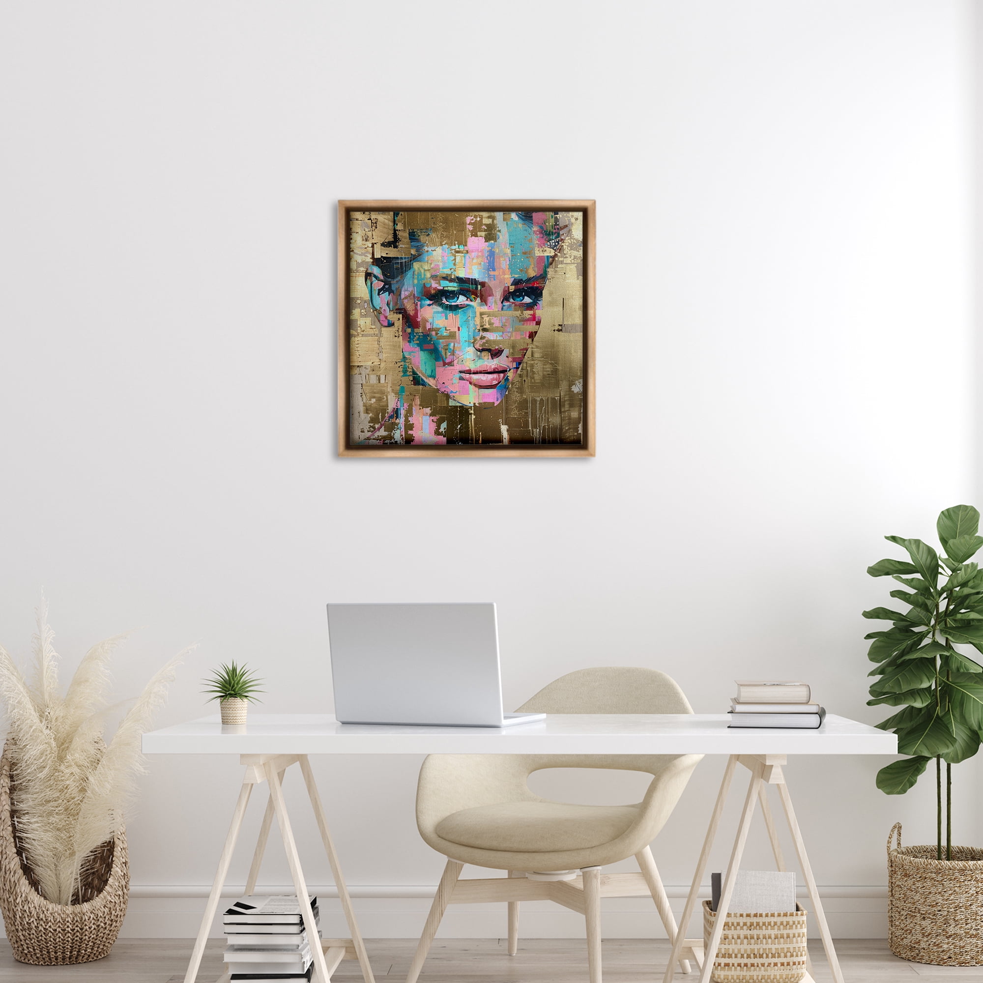 Stupell Industries Glam & Gold Hues Portrait Abstract Painting Brown Floater Framed Canvas Art Print Wall Art, 25 x 25
