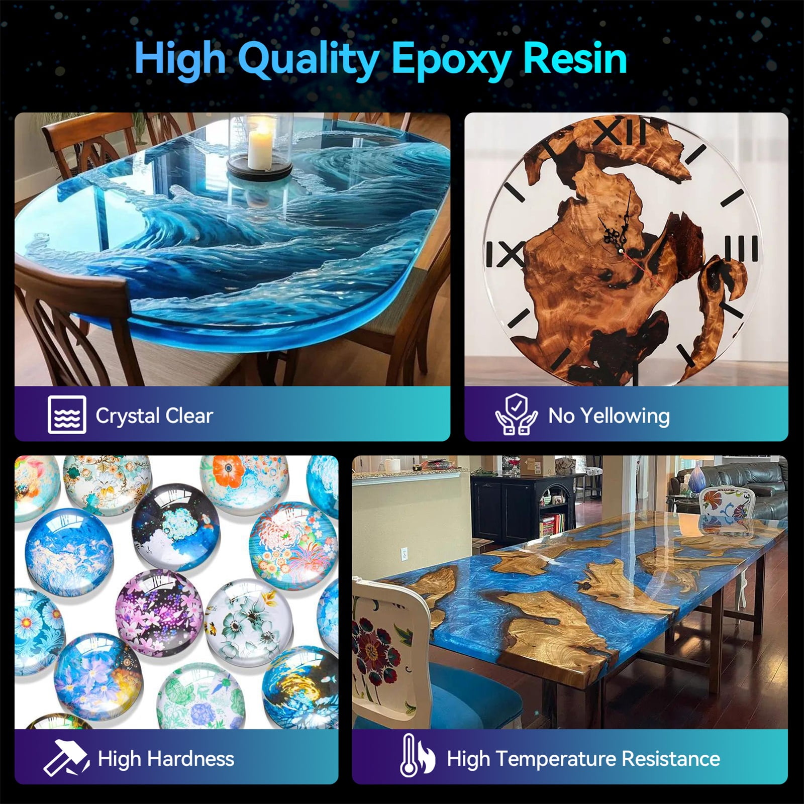 Epoxy Resin 1 Gallon, Omewoold Crystal Clear Resin Kit with 10 Color Pigments, 24 Mica Powder, No Bubble Casting Resin for Art Crafts, Jewelry Making, DIY River Table Countertop Tumbler