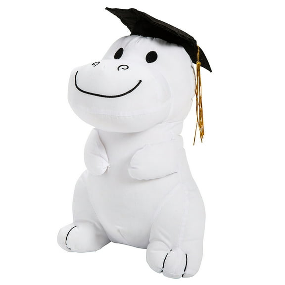 Fun Express 6" x 11" Graduation Autograph White Stuffed Dinosaur with Cap