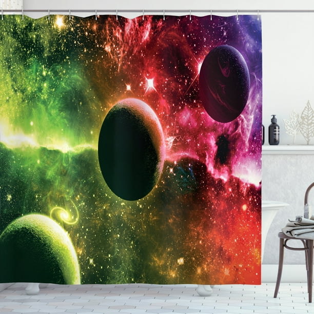 Psychedelic Shower Curtain Space Universe Cosmos Galaxy Nebula Stars And Planets In Trippy Tones Image Fabric Bathroom Set With Hooks 69w X 70l Inches Magenta Green By Ambesonne Walmart Com Walmart Com