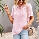 thumbnail image 2 of Blusa de manga con volantes en capas, cuello en V, estampado floral hueco, blusa ajustada informal para mujer, verano, rosa, S, 2 of 7