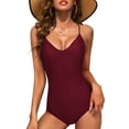 thumbnail image 2 of LYMAYTER One Piece Swimsuits for Women Summer Trendy V Neck Crisscross Backless Slimming Swimwear S M L, 2 of 8