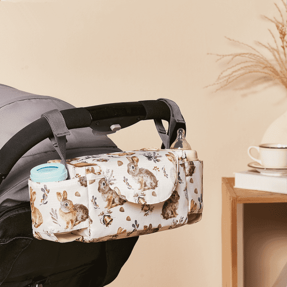 Stroller Organizer with Insulated Cup Holders, Adjustable Stroller Caddy with Detachable Phone Bag, Stroller Accessories Fits