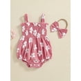thumbnail image 3 of Musuos Newborn Girl Outfit, 3M 6M 12M 18M Flower Print Pleated Sleeveless Romper with Bowknot Hairband 2PCS Set Summer Cute Clothes, 3 of 9