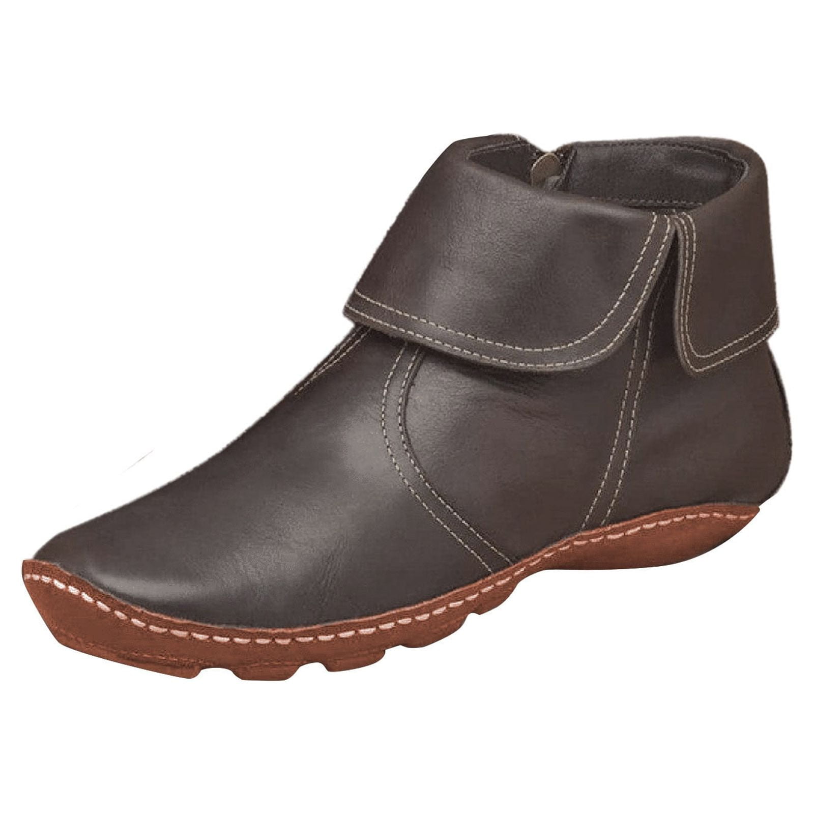 KDFJPTH Rain Boots for Women Size 10 Up Flat Round Pleated Women's Vintage Boots Winter Toe Fashion Zip women's boots