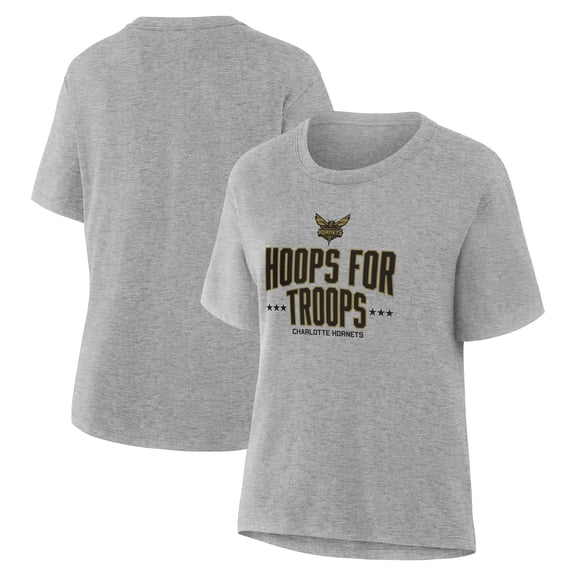 Women's Gray Charlotte Hornets Hoops For Troops T-Shirt