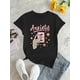 thumbnail image 2 of Chic Pink Skull & Letter Print Women's T-Shirt - Casual Crew Neck, Short Sleeve, Stretchy Polyester Blend, Machine Washable - Perfect for Summer, 2 of 6