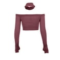 thumbnail image 6 of hirigin Women's Spring Autumn Short Knitwear Solid Color Long Sleeve Off Shoulder Sweater with Collar, 6 of 9