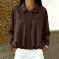 thumbnail image 2 of MaFYtyTPR Women's Zip Up Jacket Lapel Collar Long Sleeve Loose Fit Outerwear with Pocket for Fall Winter Outdoor Wear Coffee S, 2 of 5