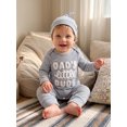 thumbnail image 3 of RUINIXCW Dad's Little Dude Baby Boy Fall Winter Outfit Romper Newborn Baby Boy Hospital Coming Home Outfit Waffled Striped Letter Long Sleeve Jumpsuit Hat Set, 3 of 8
