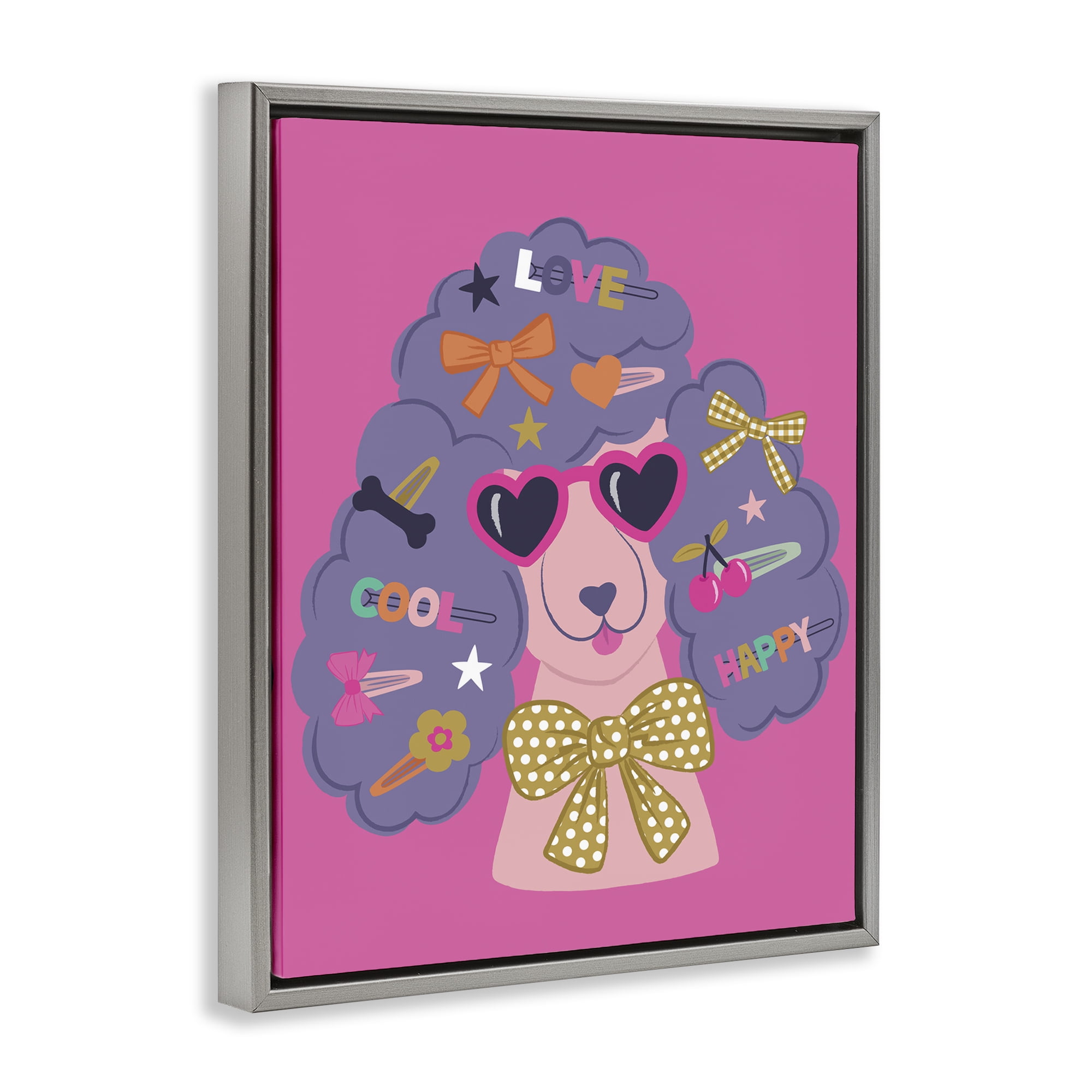 Stupell Industries Poodle with Hair Baubles Animals Painting Gray Floater Framed Canvas Art Print Wall Art, 17 x 21