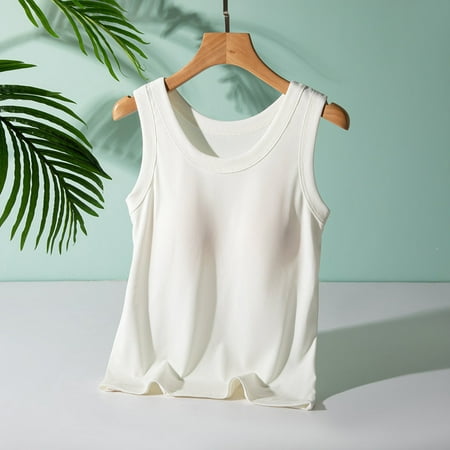 CLOISE Tank Top with Chest Pads Womens Tops Women Solid Without Steel Ring Bra Cups One Sports Camisole White XL
