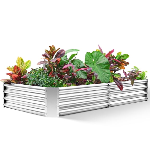 Land Guard 8×4×1ft Galvanized Steel Raised Garden Bed, Metal Planter Kit for Vegetables, Flowers, Herbs, Silver