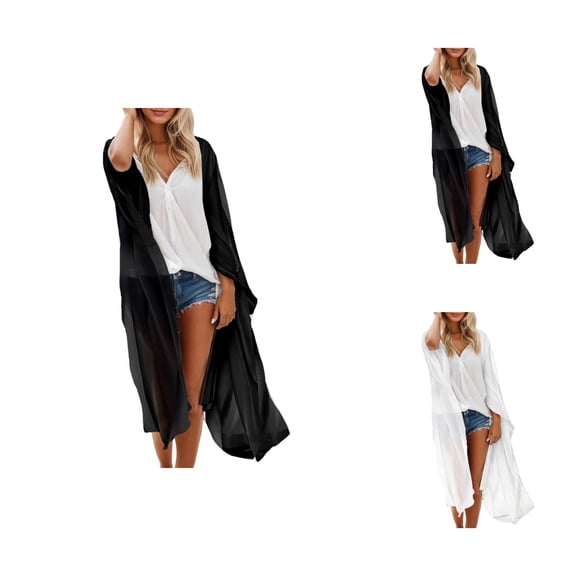 Beach Cover Ups for Women Boho Chiffon Floral Kimono Cardigan Long Flowy Beach Tunic Lightweight Summer Open Front Coverup Tops