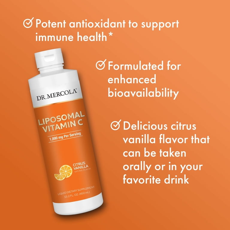 Dr. Mercola Liquid Liposomal Vitamin C - Antioxidant & Immune Support  Supplement - Includes Vitamin E - GMO-Free, Gluten-Free & Soy-Free - Citrus  Vanilla Flavor - 450 mL (30 Servings) - 3 Pack - Walmart.com