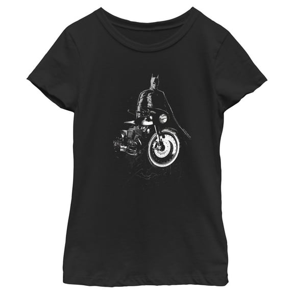 Girl's The Batman Batcycle in the Shadows  Graphic Tee Black X Large