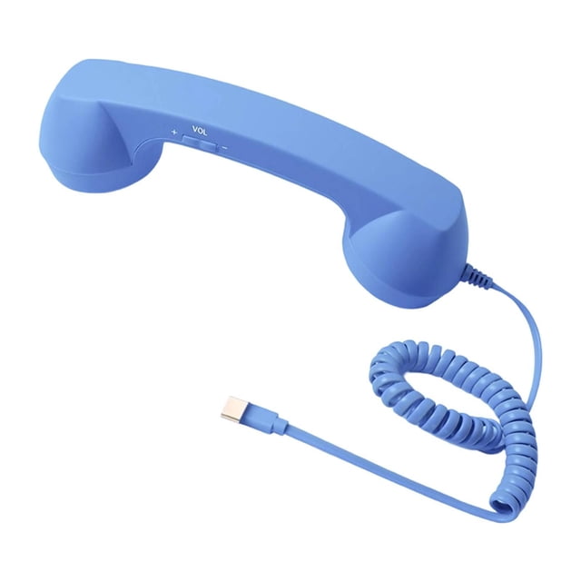 Teléfono retro vintage con micrófono y altavoz para llamadas móviles. azul