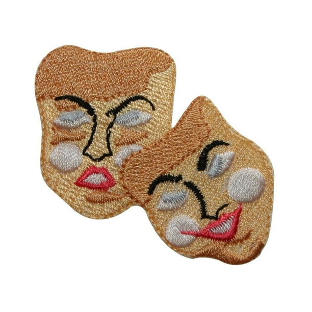 ID 7812 Theater Drama Faces Patch Happy Sad Masks Embroidered Iron On