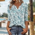 thumbnail image 2 of successthop Womens Blouses 3/4 Sleeve Casual Oversized Button V Neck Outfits Plus Size Tops Leaf Trendy Shirts L, 2 of 6