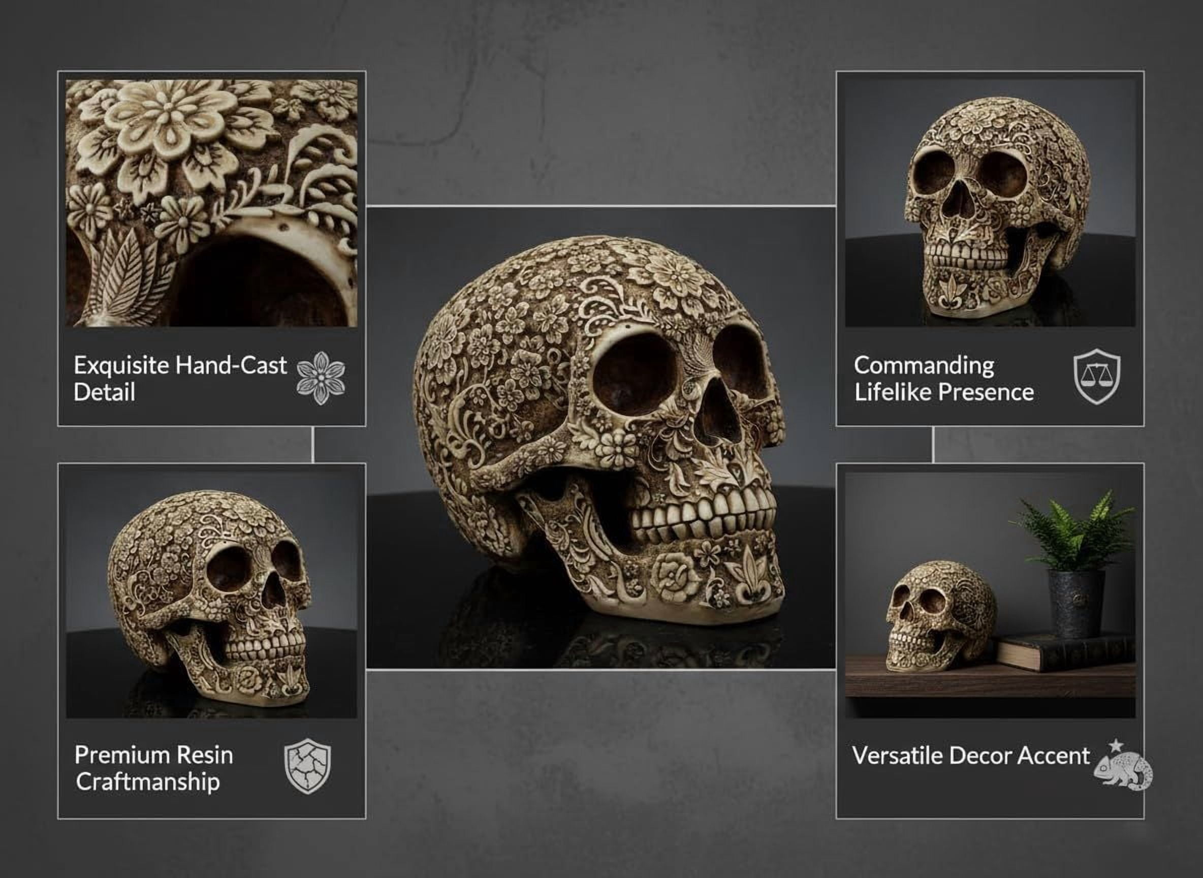 Skull Statue 8.2x5.9x6.3 Inch with Intricate Mechanical Design for Gothic Decor