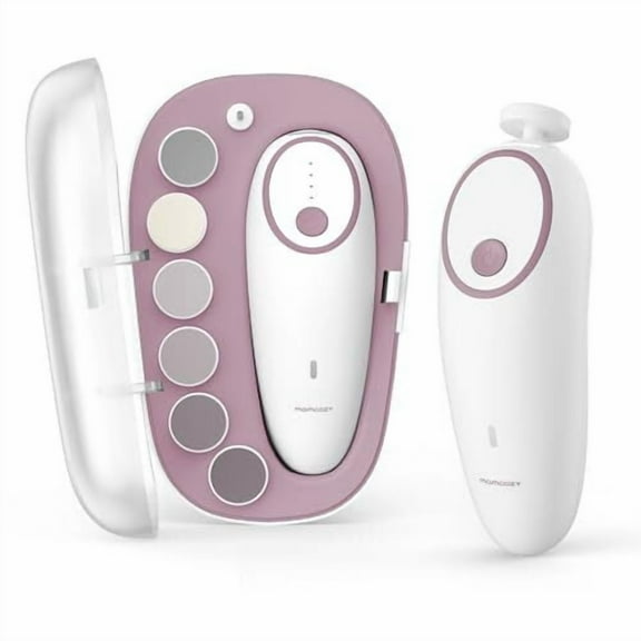 Momcozy Baby Nail File Electric, Rechargeable Baby Nail Clipper, Gentle Baby Nail Trimmer Electric with Night Light, 7 Grinding Head Replacement Pads, Pink