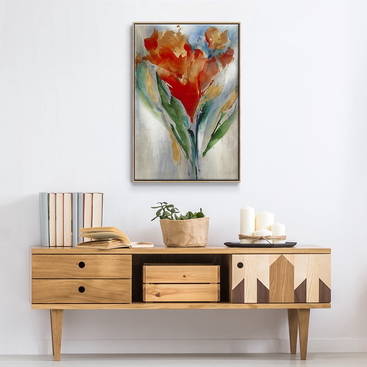 Wild Flower Bouquet Framed Premium Gallery Wrapped Canvas - Ready to Hang - 27 x 41 - Natural Wood Floating Frame