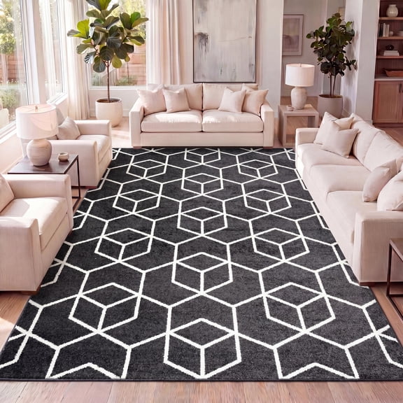 JONATHAN Y SUPERSOFT 5 x 8 Area Rug, Tumbling Blocks Modern Geometric - Black/White, SEU101A-5
