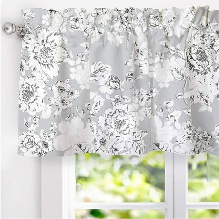 Light Gray Bedroom Curtains DriftAway Flower/Floral Pencil Sketch Lined Thermal Insulated Energy Saving Window Curtain Valance for Living Room Bedroom Kitchen, 2 Layer, Rod Pocket, 52