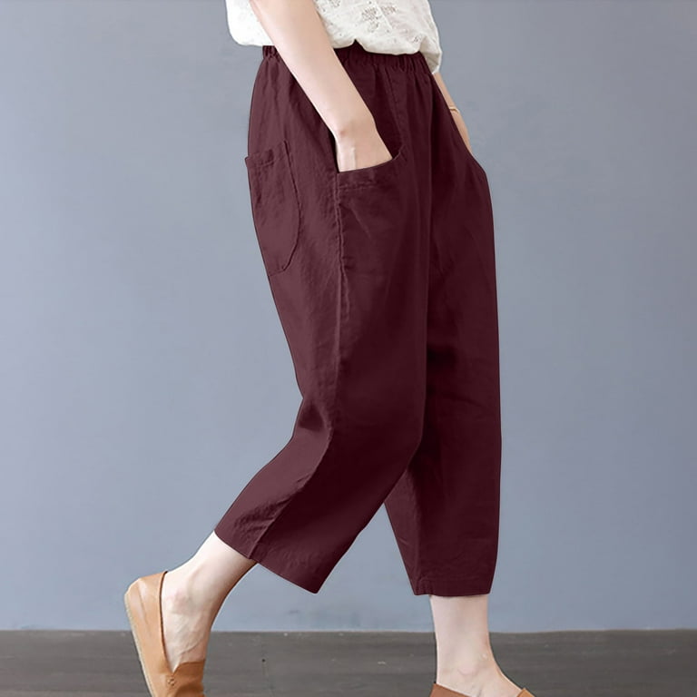 Idoravan Fashion Women Summer Casual Loose Pocket Solid Trousers Wide Leg  Pants 