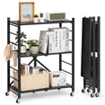 thumbnail image 1 of VEVOR 3-Tier Foldable Storage Shelf, 28W x 13D x 36H Inch Folding Metal Rack Shelving Unit, No Assembly Organizer Shelf with 5 Wheels & 4 Hooks for Pantry, Kitchen, Garage, Basement, Black, 1 of 9