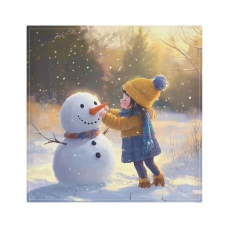 

WOBOGO Lass with A Snowman Cloth Napkins 4 Pieces Soft Elegant Touch Durable Absorbent Quick Drying for Elegant Dining