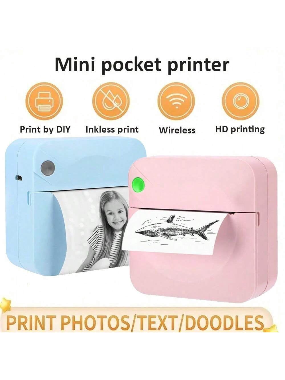 C17 Multifunctional Mini Portable Thermal Wireless Pocket Printer - Includes 1 Roll Thermal Paper, Prints Photos, Labels, Lists