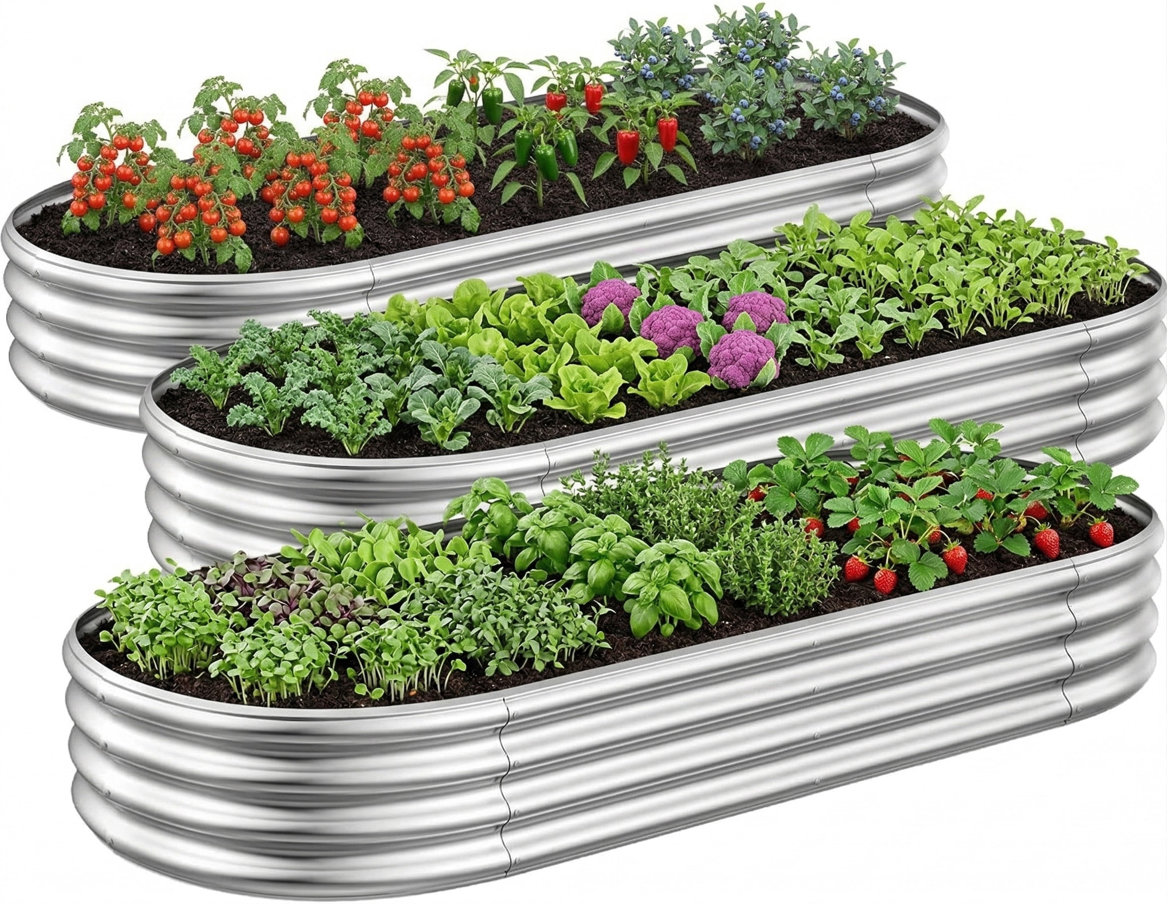 Nana Guard Galvanized Raised Garden Bed Kit, 3Pcs 4ft Planter Boxes Outdoor, Oval Metal Raised Garden Beds for Vegetables