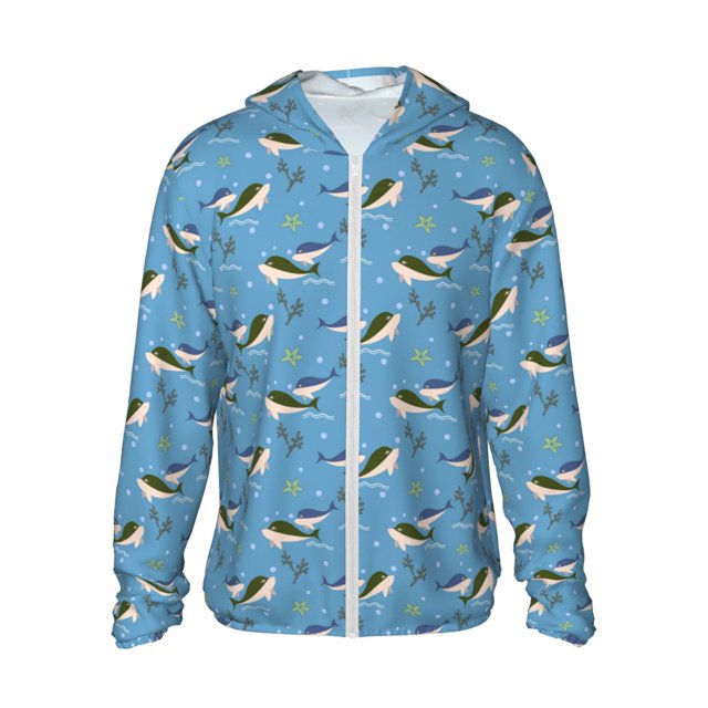KLL Imprimé Amoureux des Dauphins Hommes Femmes UPF 50+ Protection Solaire Veste à Capuche Manches Longues Pêche Randonnée Performance Chemise-Moyen