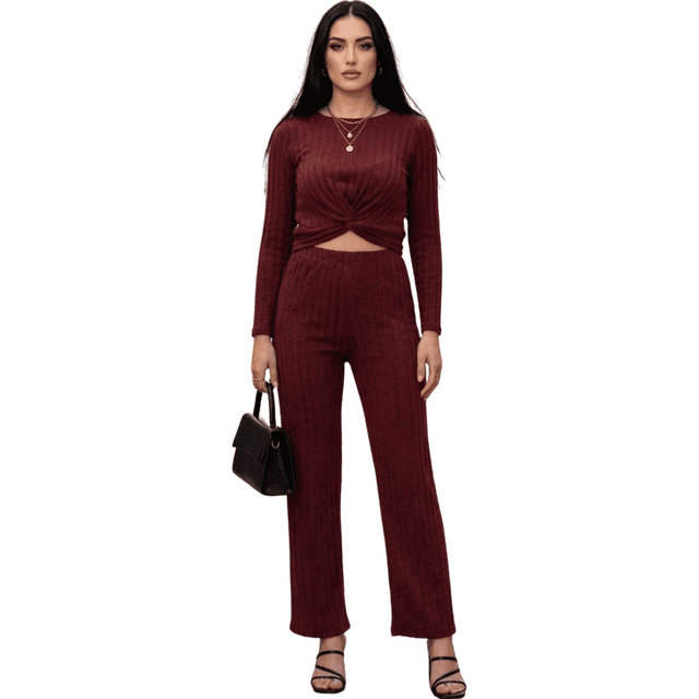 Conjunto 2 Piezas Blusa Manga Larga Y Pantalón Ajuste Cómodo Sofisticado para Mujer