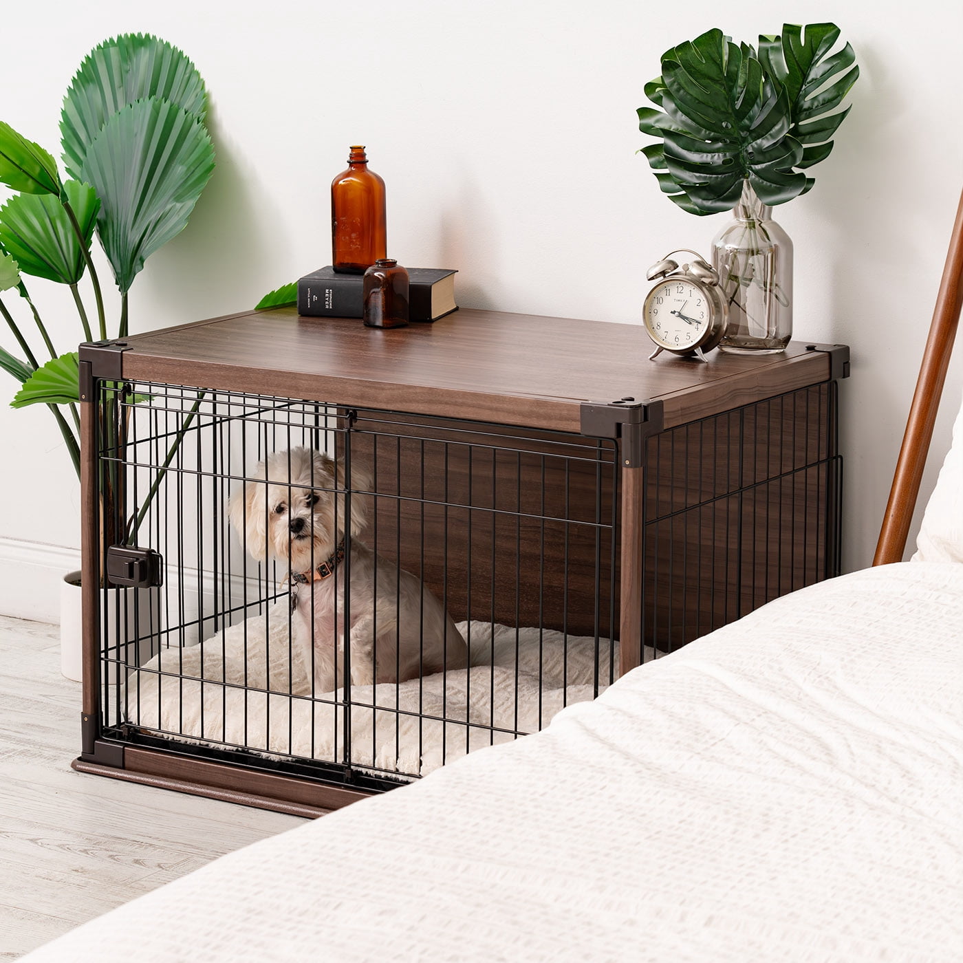 IRIS Furniture-Style Wooden Enclosed Pet Crate for Small Medium Dog, Dark Brown
