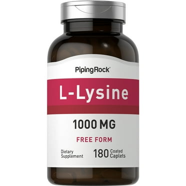 L-Lysine (Free Form) 1000 mg | 180 Coated Caplets | Non-GMO, Gluten Free | By Piping Rock