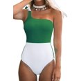 thumbnail image 2 of Women's One Piece Swimsuit Color Block One Shoulder Bowknot Bathing Suit, Green, Xl, 2 of 4
