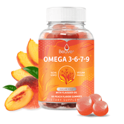 BeLive Omega 3 Gummies with Omegas 6, 7, & 9. Sugar-Free, Supports Brain, Heart, Eye & Immune System, For Adults & Kids, Peach Flavored